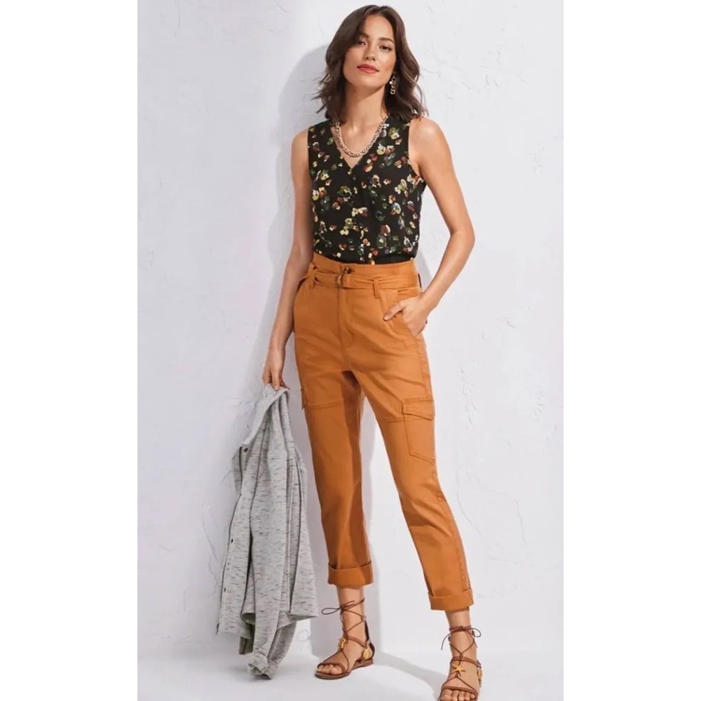 Cabi Brown Paper Bag Belted Cargo Pants Size 6